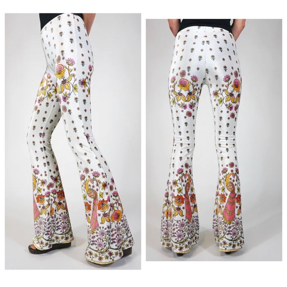 Flare Street x Free People Amalia Velvet Floral Peacock Wide Leg Pants - Picture 3 of 8